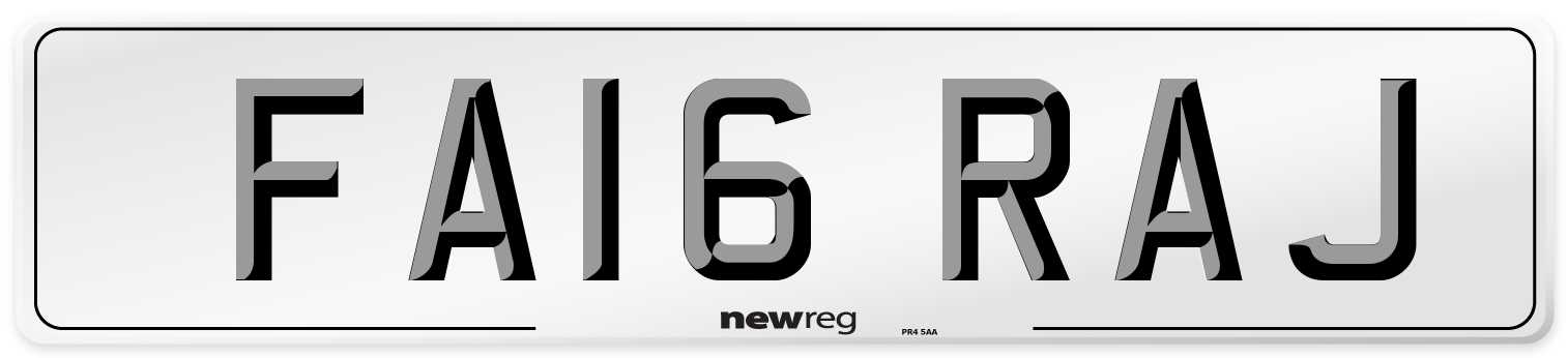 FA16 RAJ Number Plate from New Reg